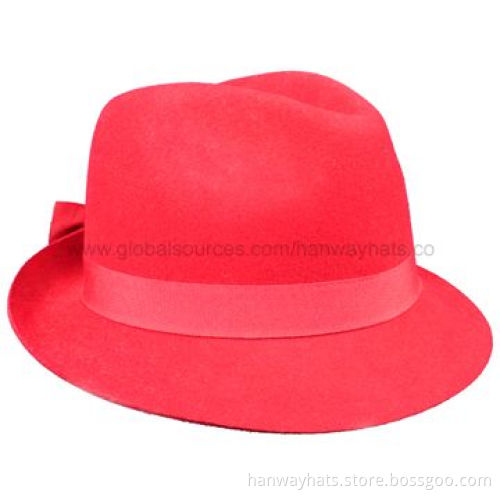 New Style Women's Fashion Pink Felt Hat with GG Band and Bow Trim
